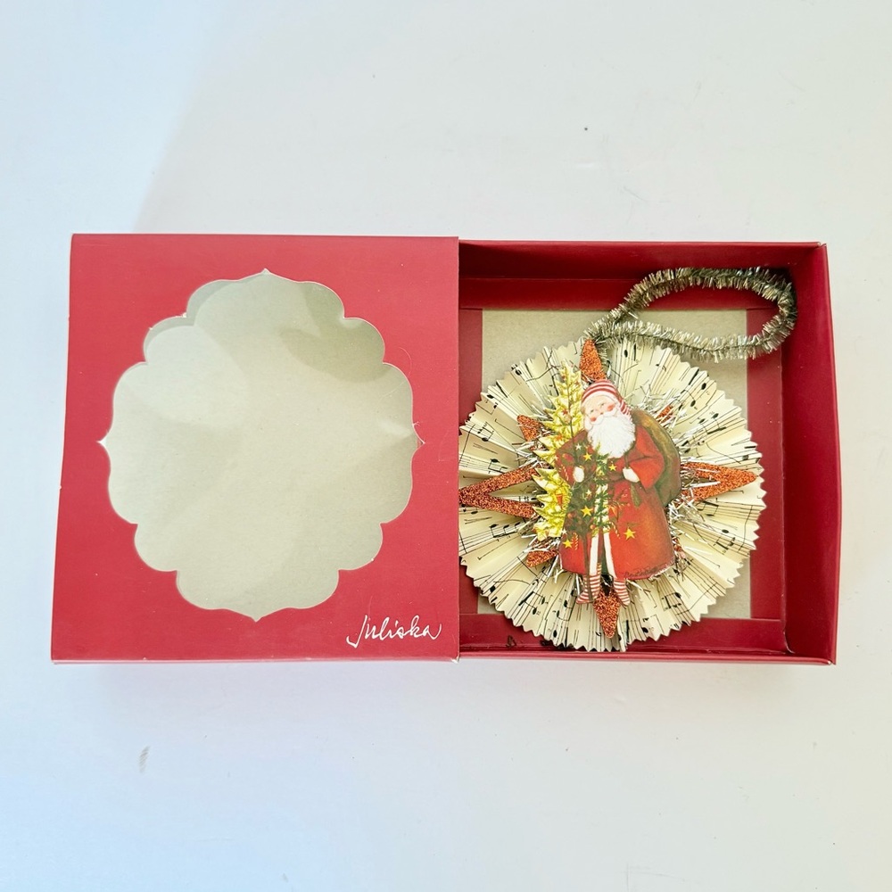 Juliska Vintage Die Cut Santa Claus Sheet Music Christmas Ornament